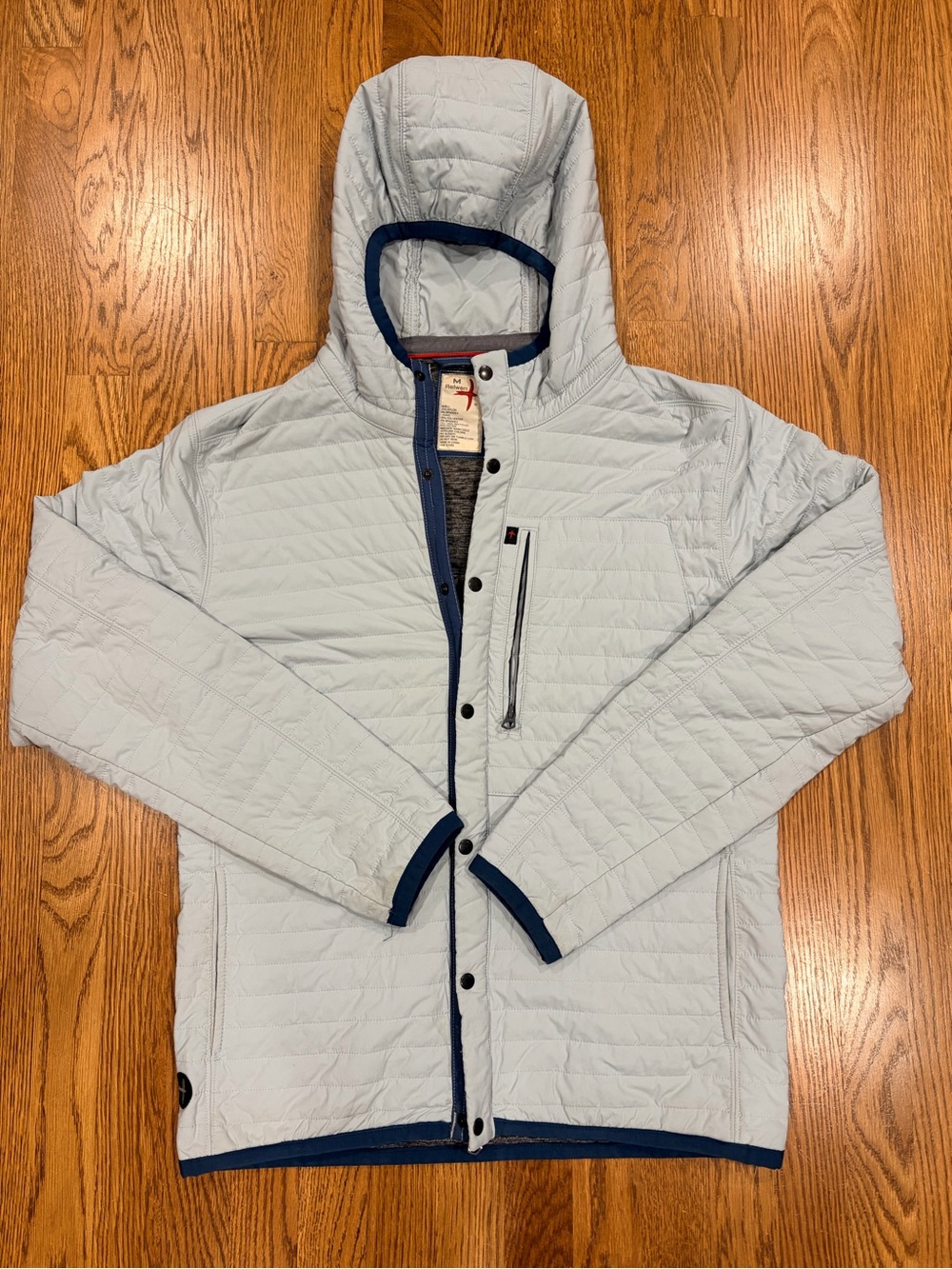 Relwen Windzip Men's Quilted Puffer Jacket with hood full zip Light Blue/Grey M